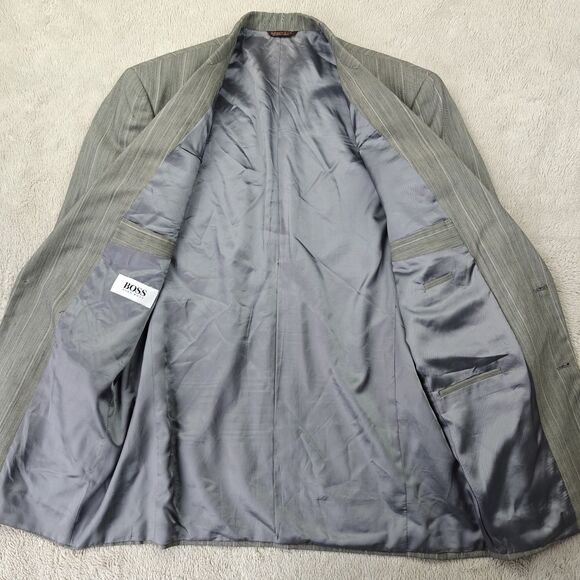 Boss Hugo Boss Corleone Blazer Men's 40L Grey Striped Ventless Wool Suit Jacket - Picture 6 of 13